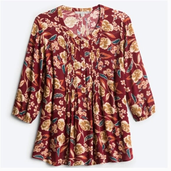 NWT StitchFix Daniel Rainn Amely Split Neck Top Burgundy Floral 2X - Picture 1 of 8